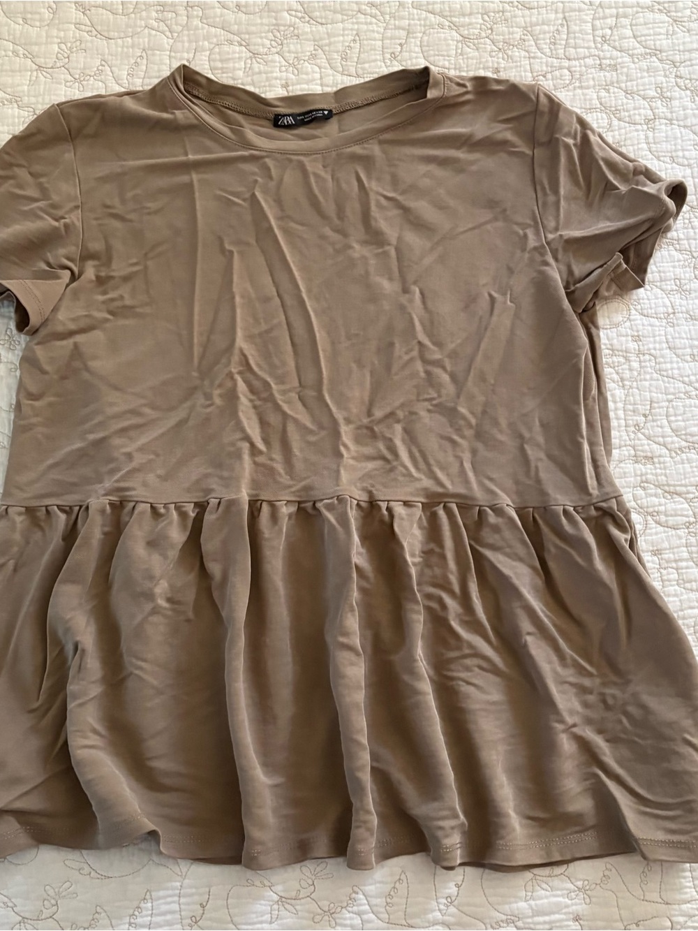 Zara Taupe Peplum Short Sleeve Top